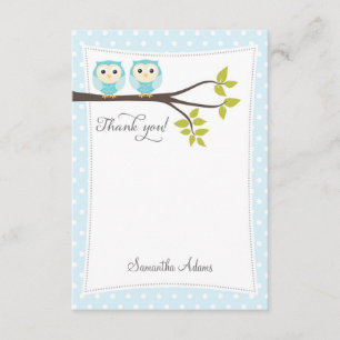 Twins Owls Thank You Card (Blue)