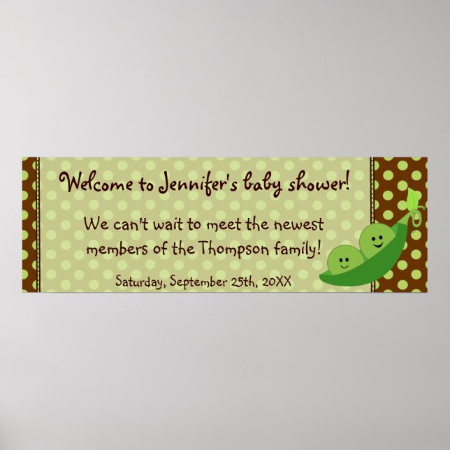 Twins Peas in a Pod Baby Shower Banner Poster (Front)
