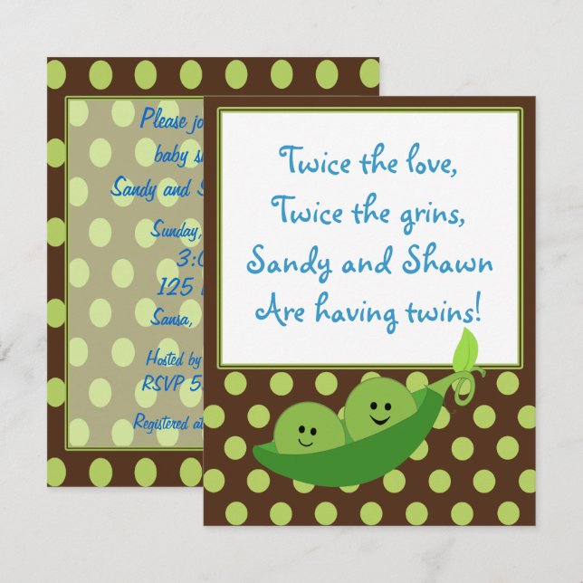 Twins Peas in a Pod Baby Shower Invitation (Front/Back)