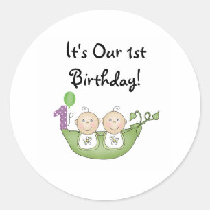 Twins Peas in a Pod First Birthday Classic Round Sticker