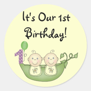 Twins Peas in a Pod  First Birthday Classic Round Sticker