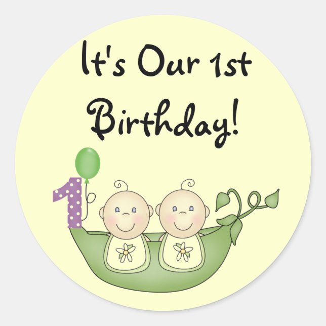 Twins Peas in a Pod  First Birthday Classic Round Sticker (Front)