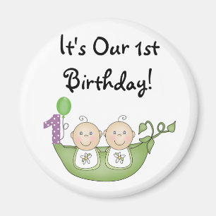 Twins Peas in a Pod  First Birthday Magnet