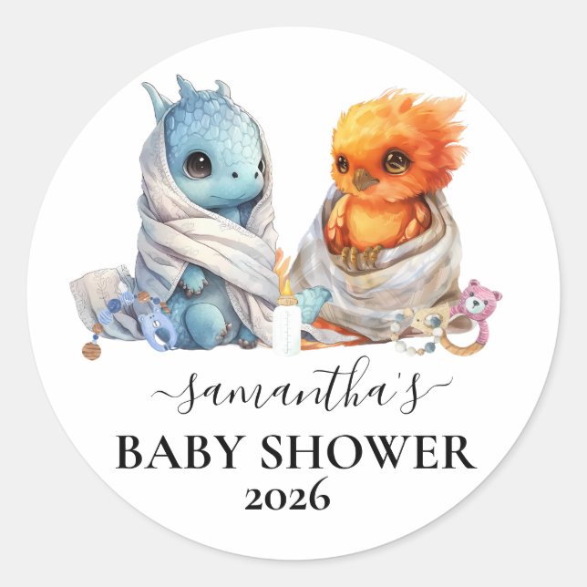 Twins Phoenix Dragon Fantasy Magical  Classic Round Sticker (Front)