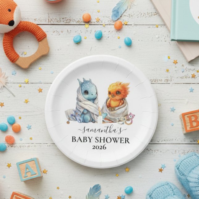 Twins Phoenix Dragon Fantasy Magical  Paper Plate (Creator Uploaded)