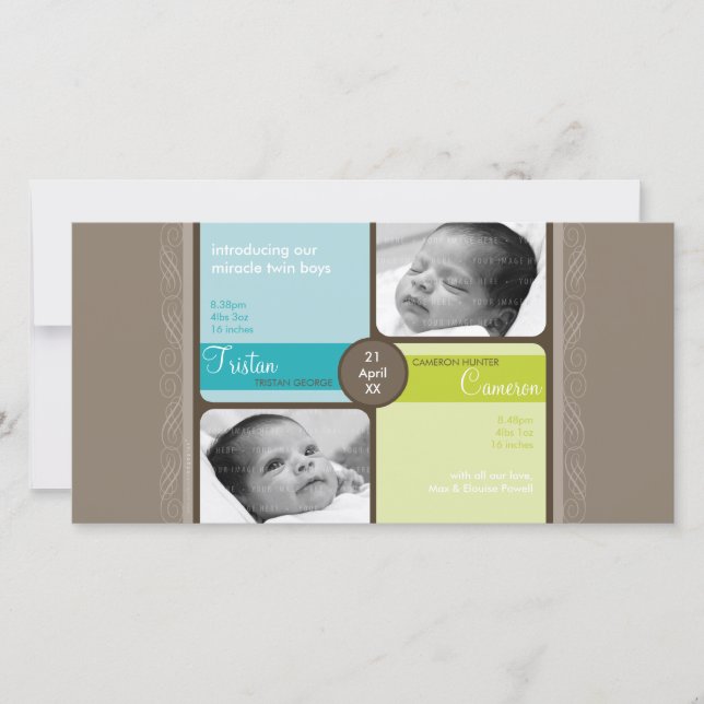 TWINS PHOTO BIRTH ANNOUNCEMENT :: cherished 2L (Front)