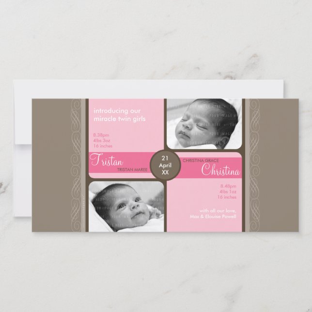 TWINS PHOTO BIRTH ANNOUNCEMENT :: cherished 5L (Front)