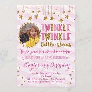 Twins Photo Twinkle Little Stars Birthday Invite