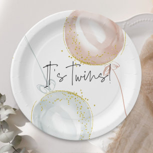 Twins Pink & Blue Balloon Gender Reveal  Paper Plate