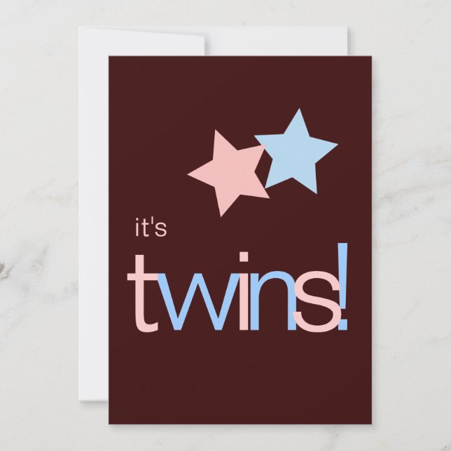 Twins Pink Blue Brown Baby Shower Invitation (Front)