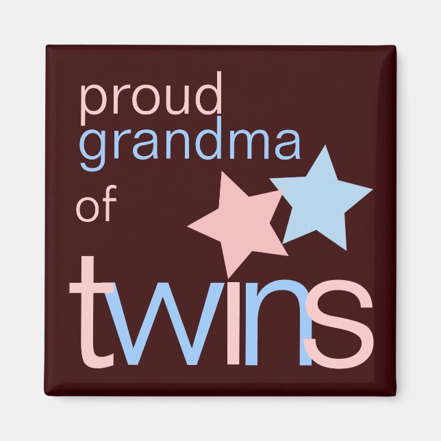 Twins Pink Blue Brown Proud Grandma Magnet (Front)