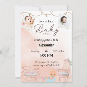 Twins Pink Diaper Bash invitations