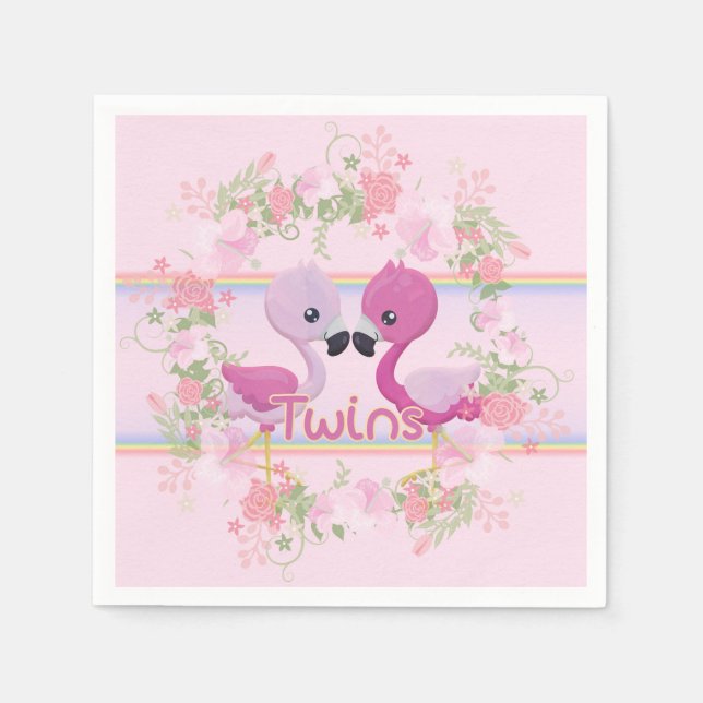 Twins Pink Flamingo Baby Shower Napkin (Front)