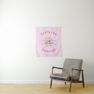 Twins Pink Flamingo Baby Shower Personalised Tapestry