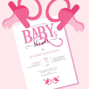 Twins Pink Pacifier Baby Shower Invitations