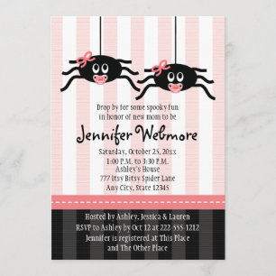 Twins Pink Spider Baby Shower Invitations