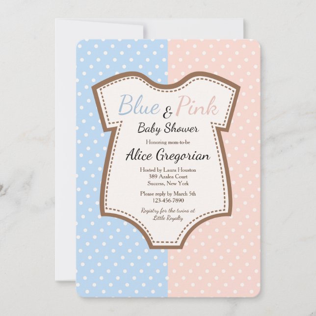 Twins Polkadot Baby Shower Invitation (Front)