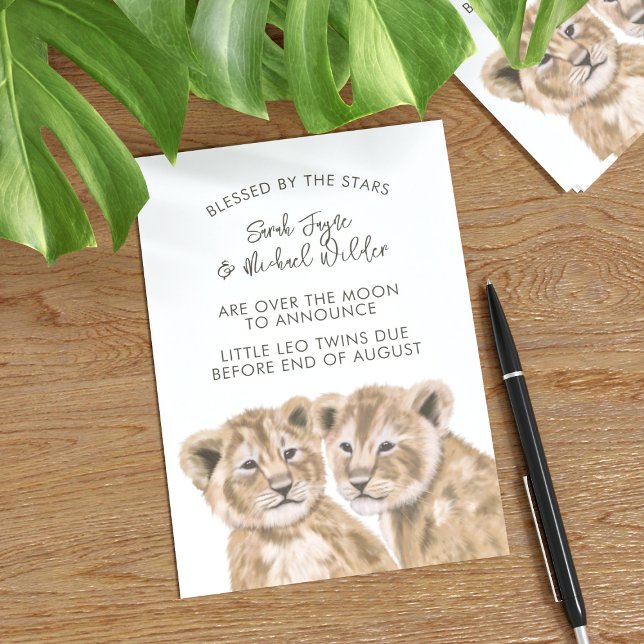 Twins Pregnancy Announcement Cards Baby Lion Cubs (Creator Uploaded)