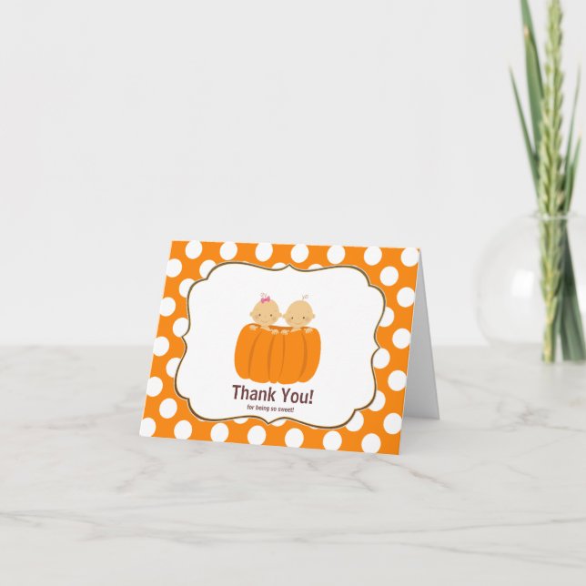 Twins Pumpkin Thank You Note Card Girl Boy (Front)