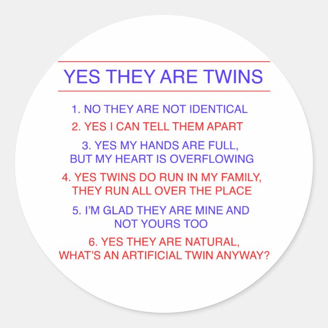 Twins Questions Fraternal Classic Round Sticker (Front)