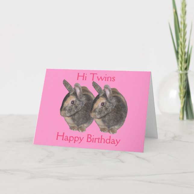Twins, rabbit photo, birthday card (Front)