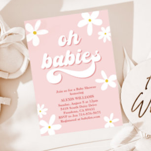 Twins Retro Daisy Baby Shower Baby In Bloom Invitation