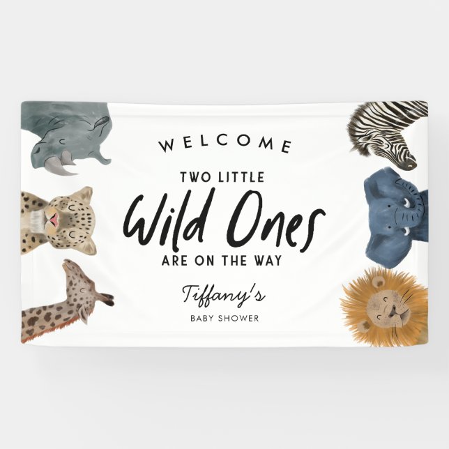 Twins Safari Animals Theme Baby Shower Welcome  Banner (Horizontal)