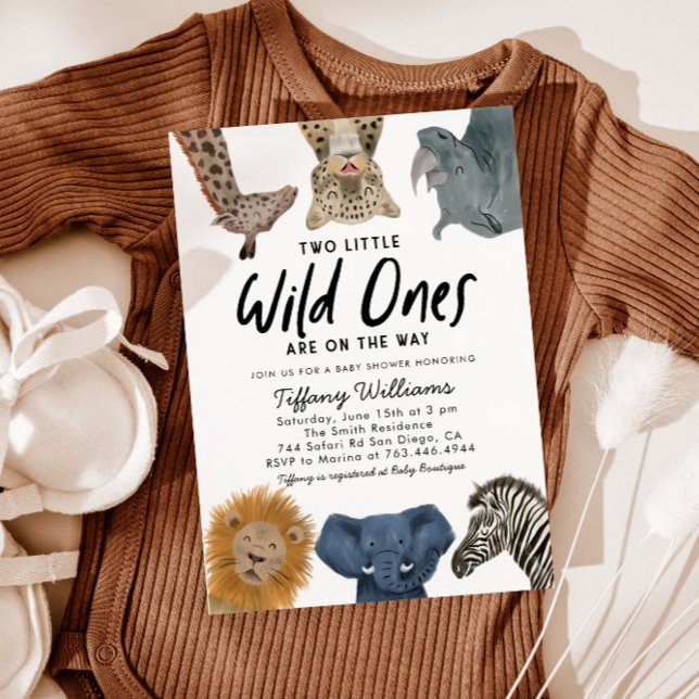 Twins Safari Baby Shower Two Little Wild Ones Invitation (Creator Uploaded)