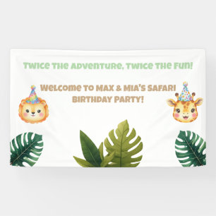 Twins Safari Birthday Banner Editable Twin Names