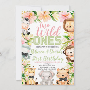 Twins Safari Birthday, Jungle WILD Ones Animals Invitation