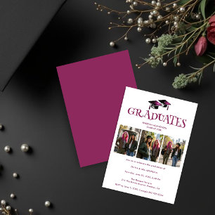 Twins Siblings Burgundy Plum Grads Photo TMF26 Invitation