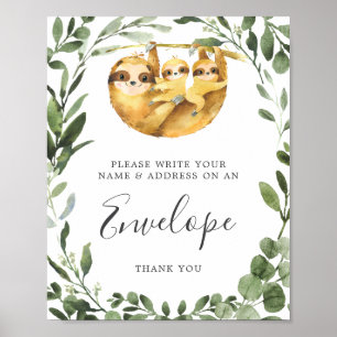 Twins Sloth Baby Shower Address Envelope Sign