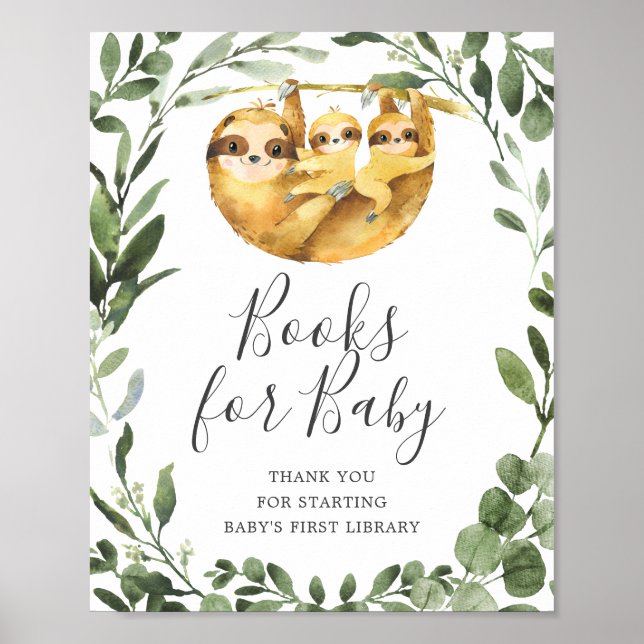 Twins Sloth Baby Shower Books For Baby Sign (Front)