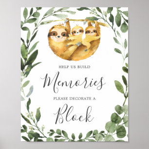 Twins Sloth Baby Shower Decorate A Block Sign