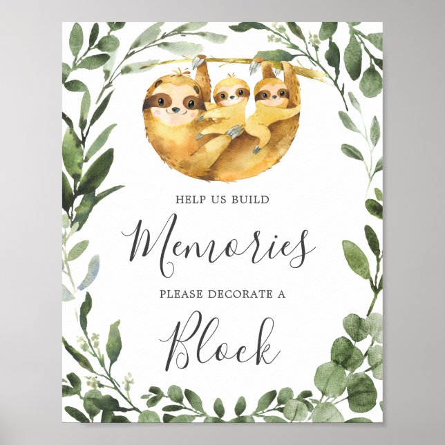 Twins Sloth Baby Shower Decorate A Block Sign (Front)