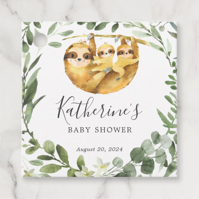 Twins Sloth Baby Shower Favour Tag (Front)