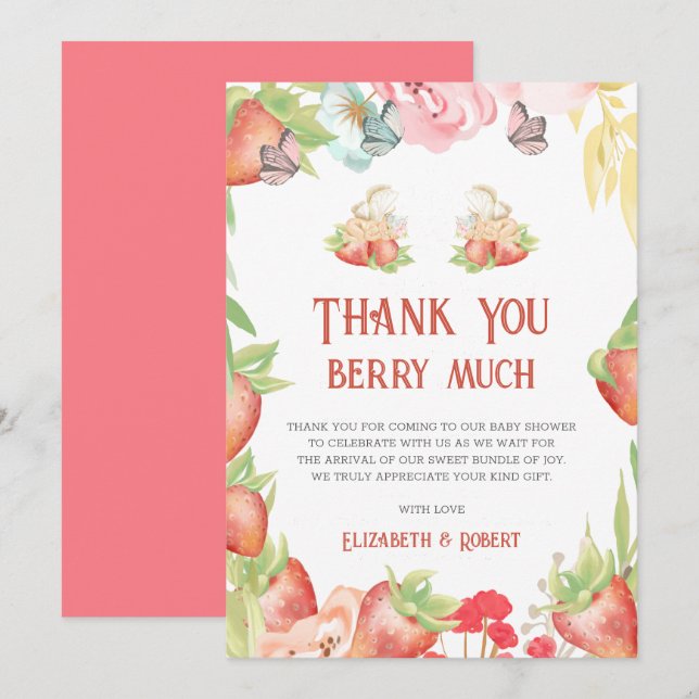 Twins Strawberry Berry Sweet Baby Shower Thank You (Front/Back)