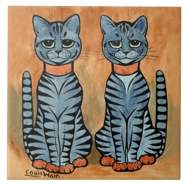 “Twins” Striped Cats by Louis Wain Tile (Front)
