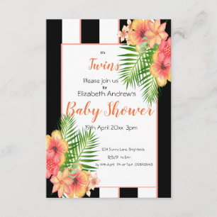 Twins Striped Floral Baby Shower Invitation