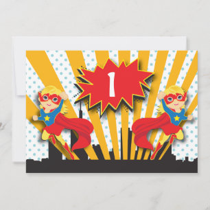 Twins Superhero Birthday Blonde Girls Invitation