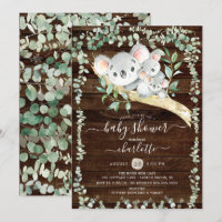 Twins Sweet Koala Bears Baby Shower Invitation
