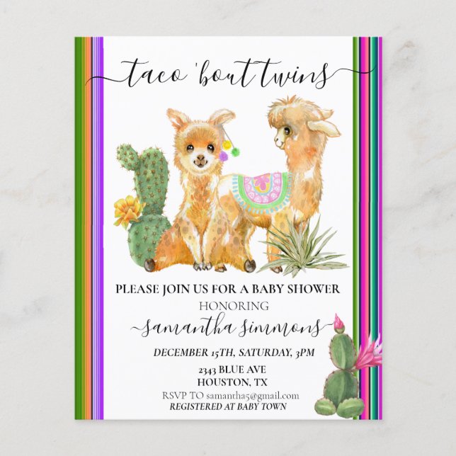 Twins Taco Fiesta Baby Shower LLama  (Front)