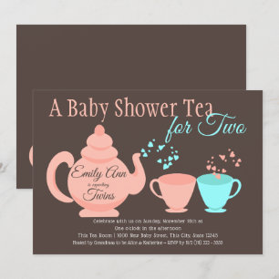 Twins Tea Party Baby Shower Invitation