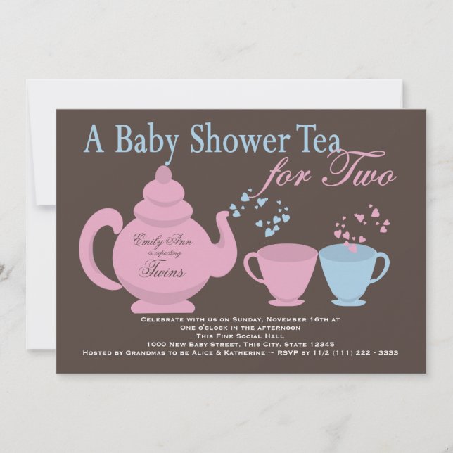 Twins Tea Party Baby Shower Invitation (Front)