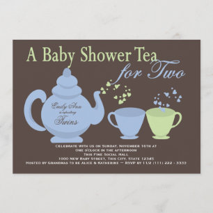 Twins Tea Party Blue Green Baby Shower Invitation