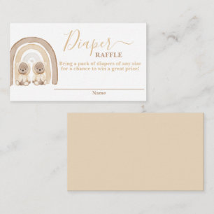 Twins Teddy Bear and Rainbow Diaper Raffle Card