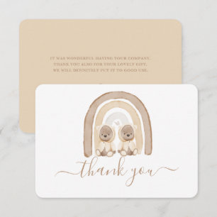 Twins Teddy Bear and Rainbow thank you card