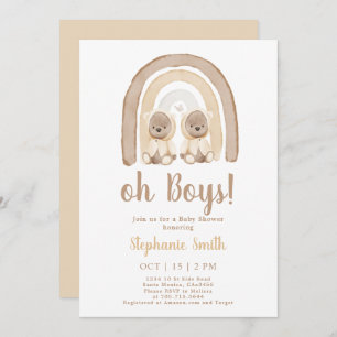 Twins Teddy bear Rainbow Baby Shower Invitation