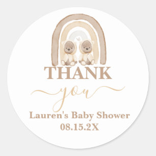 Twins Teddy Bear Rainbow Baby Shower Round Sticker