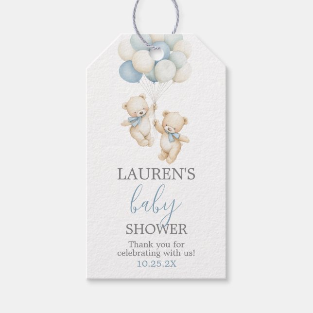 Twins Teddy Bears Baby Shower Gift Tag (Front)
